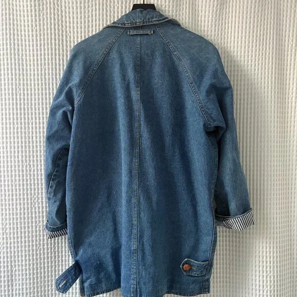 Vintage French Navy lined denim jacket chore coat workwear women's S [READ] - Picture 8 of 8